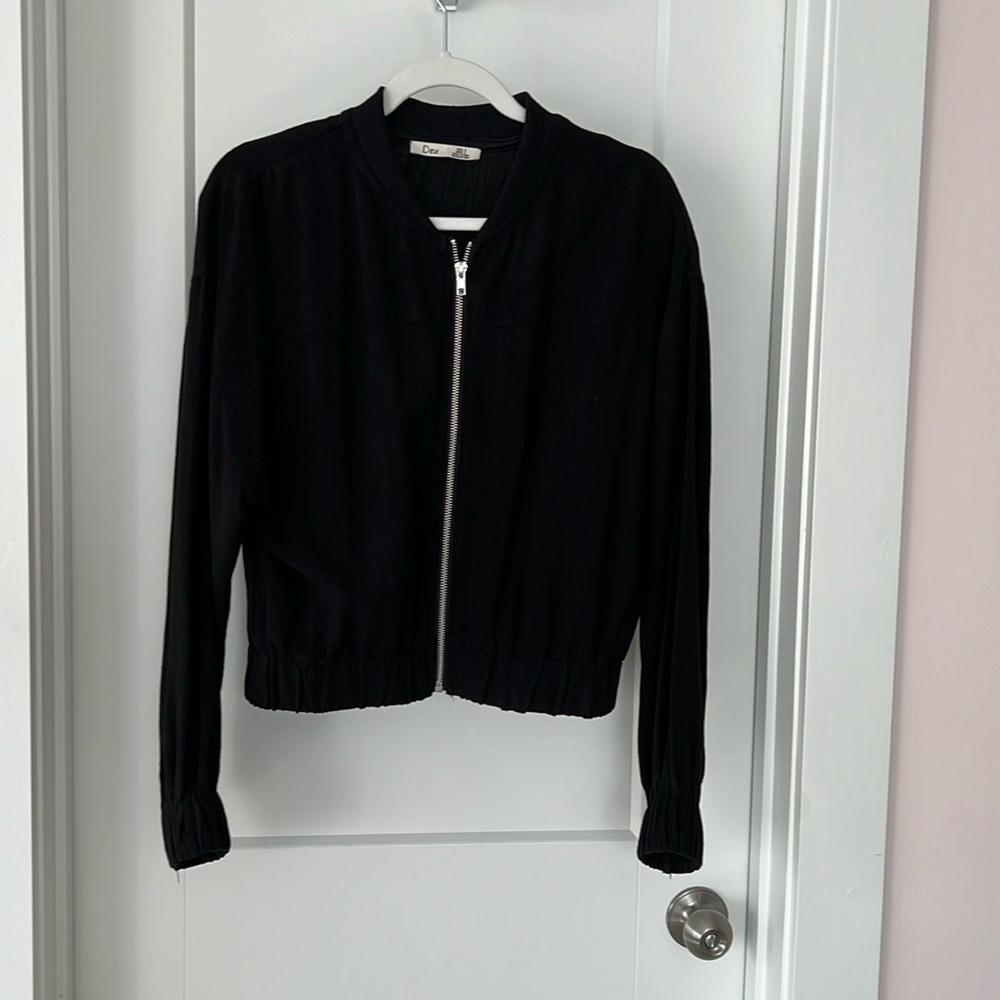 Dex Lightweight black bomber jacket, zip front, elastic waistband, size S